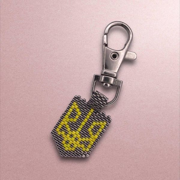 Брелок на Ключи с Бисера Стальной Фон Жовтий Герб Украины BR017 фото